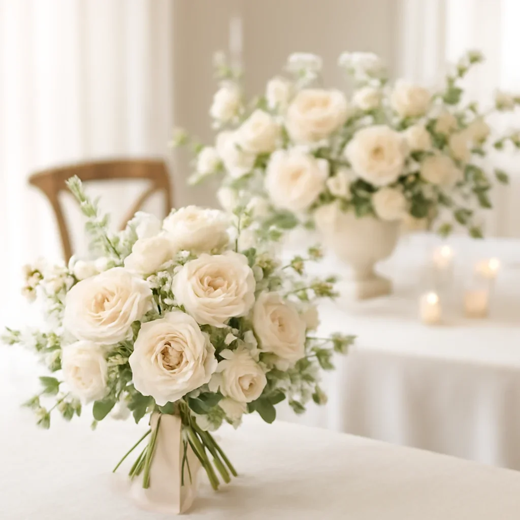 Wedding bouquet and reception florals ready for a Tampa celebration