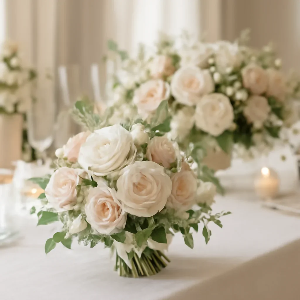 Wedding bouquet and reception florals ready for a Tampa celebration