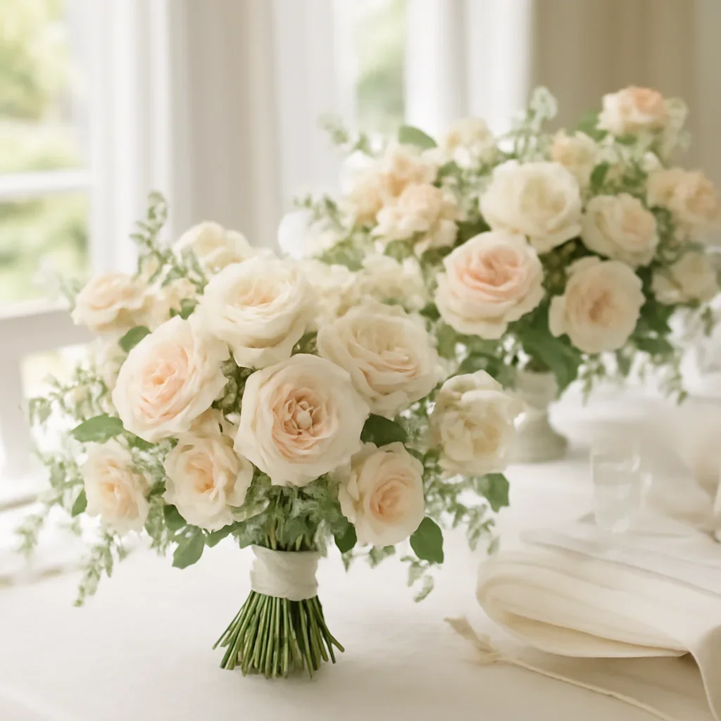 Wedding bouquet and reception florals ready for a Tampa celebration